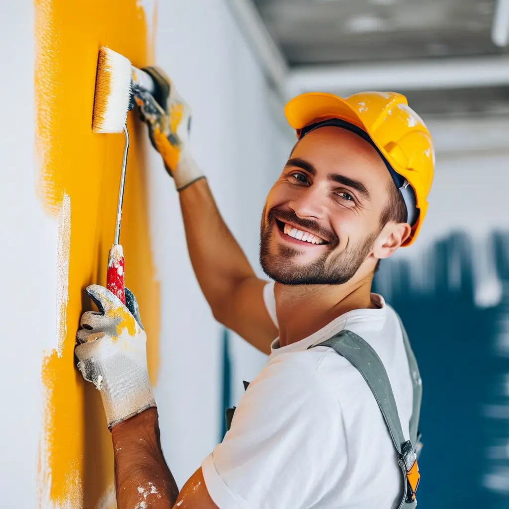 painter painting a wall yellow